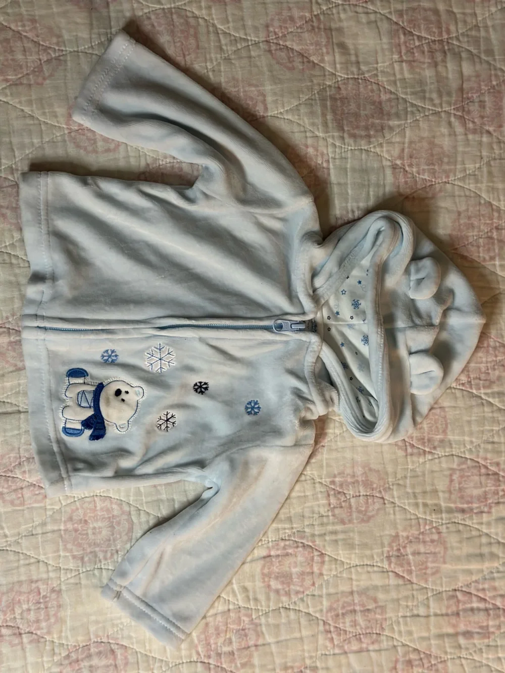 Carter's Light Blue Hooded Zip Up Fleece Jacket with Bear & Snowflake Accent